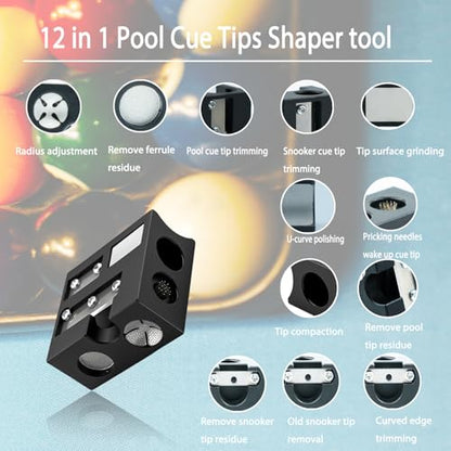 Pool Cue Tips Replacement Kit, 13mm Pool Stick Tips Replacement Kit Billiards Cue Tips Shaper Tools, Pool Cue Replacement Tips Repair Kit Billiard Pool Accessories - style: 12 in 1 shaper tool