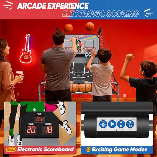 Basketball Arcade Game Shot Creator Indoor Foldable Electronic Double Shootout Sport Game Official Home Dual Shot Basketball 2 Player with 4 Balls (Black Silver) - color: Black Silver