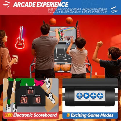 Basketball Arcade Game Shot Creator Indoor Foldable Electronic Double Shootout Sport Game Official Home Dual Shot Basketball 2 Player with 4 Balls (Black Silver) - color: Black Silver