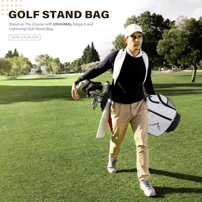 uniHimal Lightweight 7-Way Golf Stand Bag for Men & Women | Carry Bag, Multiple Pockets, Dual Straps - color: white