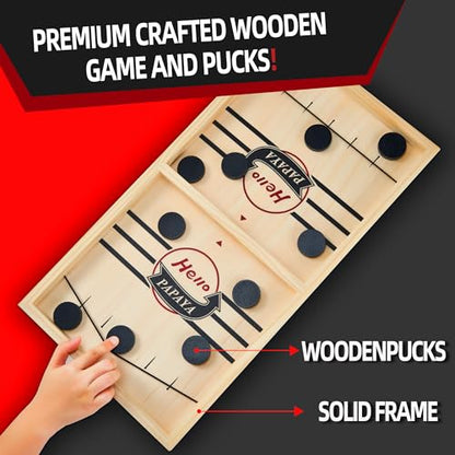 HELLO PAPAYA Fast Sling Puck Game - Test Your Speed and Accuracy with This Fast-Paced Wooden Air Hockey Desktop Battle Board Game - Guaranteed Fun Gifts for Family Night or Friends Party - size: Extra-Large