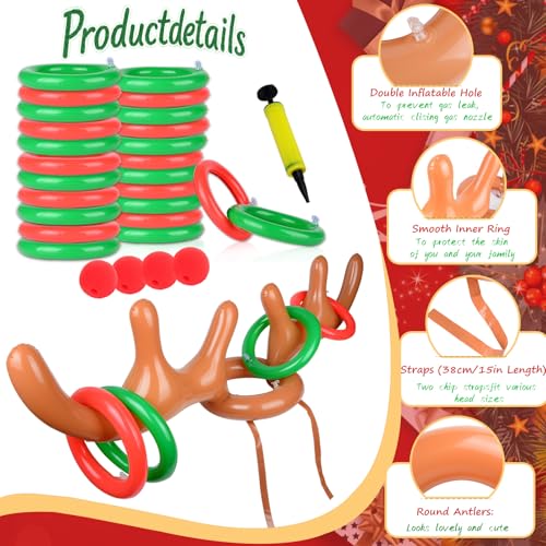 2 Set Inflatable Reindeer Antlers Ring Toss Game, Christmas Games for Family Party Great for Adults and Kids - style: 4 PACK