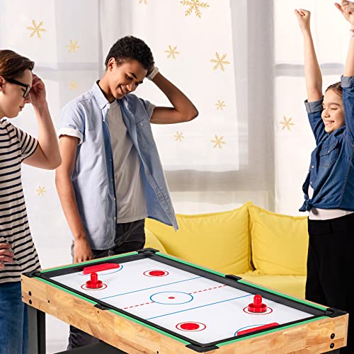 GYMAX Multi Game Table, 10 in 1 Combo Game Table w/Foosball Table, Hockey, Pool Table, Ping Pong, Shuffleboard, Bowling & 4 Board Games, Game Tables for Game Room, Home, Family - color: Natural