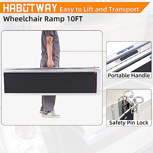 HABUTWAY 10ft Wheelchair Ramp, Portable Wheelchair Ramp with Support Legs, Double Non-Skid Ramps Hold Up to 800Lbs, Threshold Ramps for Home,Stairs, Curbs,Steps,Doorway - size: 10 FT Using height 10-30"