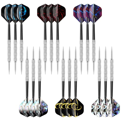 Accmor Metal Tip Darts, Steel Tip Darts, 14 Grams Professional Metal Darts, Darts Metal Tip Set, Metal Darts for Dartboard - color: Symbols-Silver, style: 18 pack