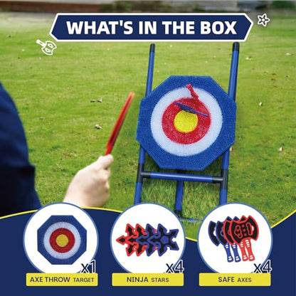 Axe Throwing Game for Backyard, Kids Axe Throwing Game with 4 Axes & 4 Darts, Height Adjustable Axe Throwing Target Set, Safe Indoor & Outdoor Throwing Axe Set for Family Fun