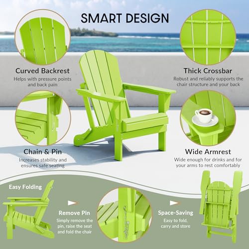 WestinTrends Malibu 2 Piece Set Outdoor Folding Poly Adirondack Chair, Lime - color: Lime, size: 2 Chair