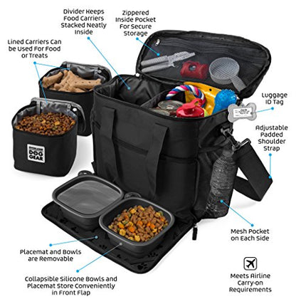 Mobile Dog Gear, Week Away Dog Travel Bag for Medium and Large Dogs, Includes Lined Food Carriers and 2 Collapsible Dog Bowl, Black - color: Black, size: One Size (Pack of 1)