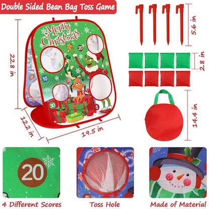 Christmas Bean Bag Toss Games for Kids, Christmas Party Games Double-Sided Collapsible Cornhole Board, Carnival Toys Gifts for Boys Girls Family Outdoor Indoor Yard Games Party Favors Supplies