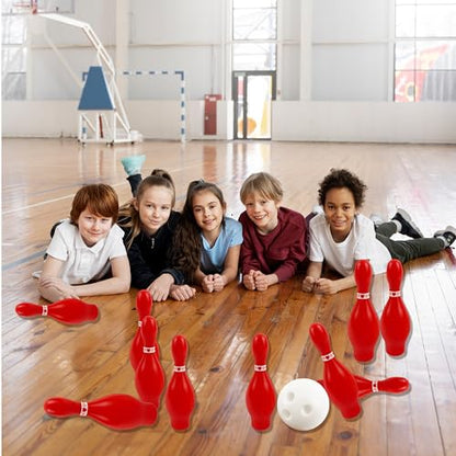 4E's Novelty Valentines Day Bowling Game Set - 10 Red Pins, 2 Balls, Indoor/Outdoor Backyard Carnival Game, Classroom Valentine's Party Games Galentines Activity for Kids Adults