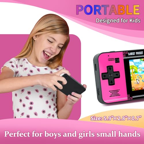 Handheld Game for Kids -Preloaded 220 Retro Video Games, Portable Gaming Player with Rechargeable Battery 3.0" LCD Screen, Mini Arcade Electronic Toy Gifts for Boys Girls (Black+Pink) - style: Black+Pink
