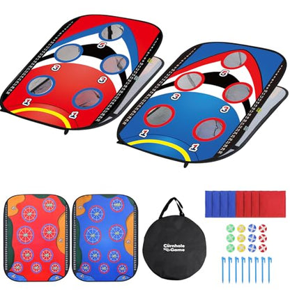 Collapsible Cornhole Board Set, AYAMAYA 2 x 3ft Portable Double Sided Corn Hole Games & Golf Game, Camping Games with 8 Bean Bags & 12 Sticky Balls for Outdoor Beach Lawn Yard Family Party Toys