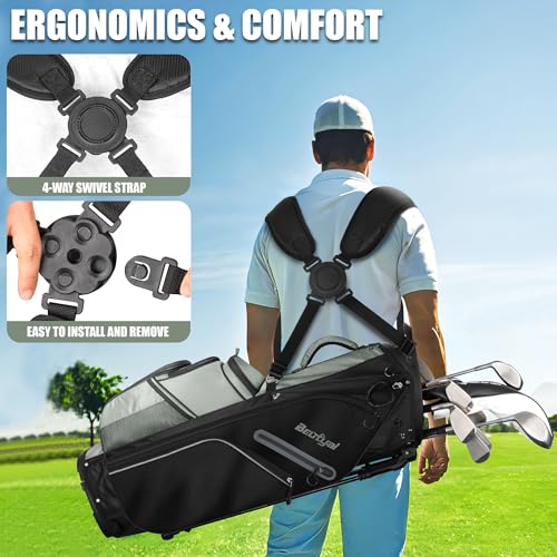 14 Way Full Length Dividers Golf Stand Bag, Lightweight Golf Bag with Stand for Men and Women Golf Club Carry Bag with Dual Strap & Rain Cover - color: Black Green