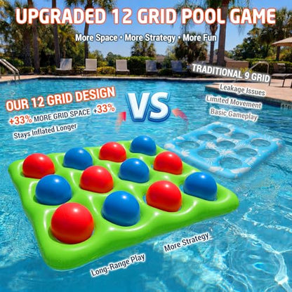 Upgraded Pool Toys 12-Square Pool Tic Tac Toe Game Set With 12 Inflatable Balls, Pool Games for kids/Adults/Teens, Inflatable Pool Games, Suitable Pool Beach Party Birthday Favors & Family, Green - color: Green