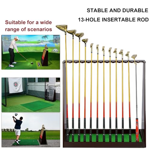 Wooden Golf Club Stand Holder, 13 Golf Clubs Display Rack Putter Holder with Artificial Grass Mat, Golf Club Equipment Storage Organizers for Indoor Outdoor