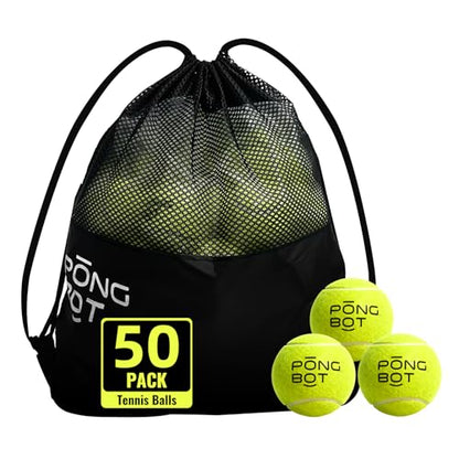 PONGBOT 50 Pack Tennis Balls with Bag, Pressureless and High Elasticity for Practice, Exercise, Beginner Training Play