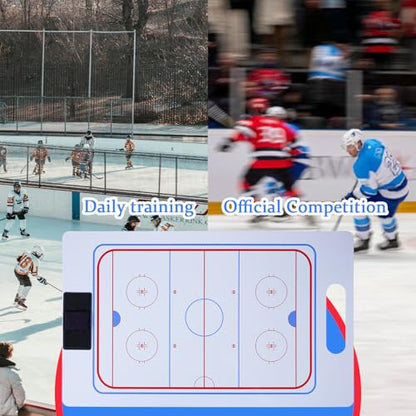 Joyeee Ice Hockey Coaching Board, Pro Full & Half Court Dry Double-Sided Erase Tactical Whiteboard with Marker and Pen Clip for Coaches, Player, Hockey Equipment Accessories, Perfect Coach Gifts - style: Hockey whiteboard