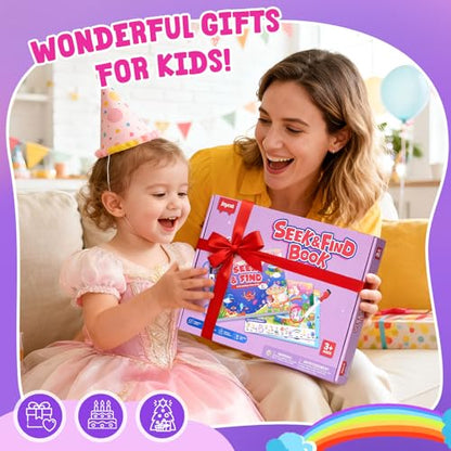 JoyCat Seek & Find Game Book, Educational Toys for Girls Ages 3-5, Preschool Learning Activities for Toddlers & Kids, Christmas Road Trip Travel Toys for Car & Airplane, Gifts for 3 4 5 6 Year Olds - style: 3. Seek & Find Girls