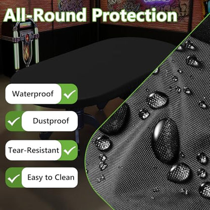 COSHNIBI Oval Poker Table Dust Cover ,420D Waterproof Game Table Cover with Drawstring,96" L x 44" W Black - size: Fits for 96 in 10 Player Poker Table