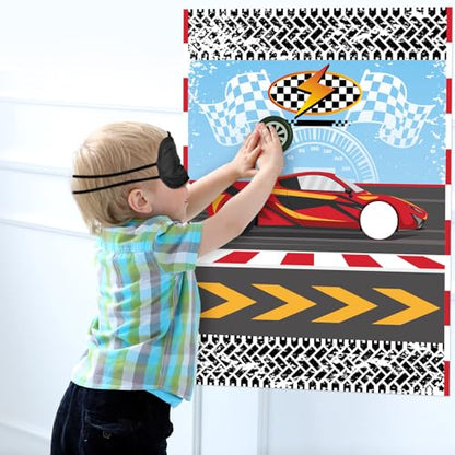 Hooqict Pin The Wheel on The Car Birthday Party Games for Kids Race Car Theme Party Supplies for Boys Monster Truck Party Decorations, Large Pin The Games Poster with 30 Wheel Stickers - style: Car