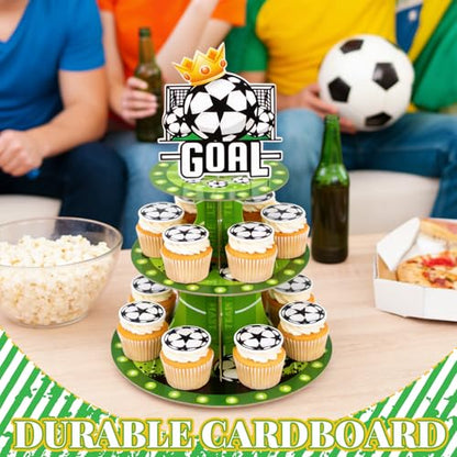 Soccer Party Favors, Soccer Goal Theme Party Supplies, 2 Pack 3 Tier Cupcake Stand, Football Birthday Party Decorations for Kids Teens Adults