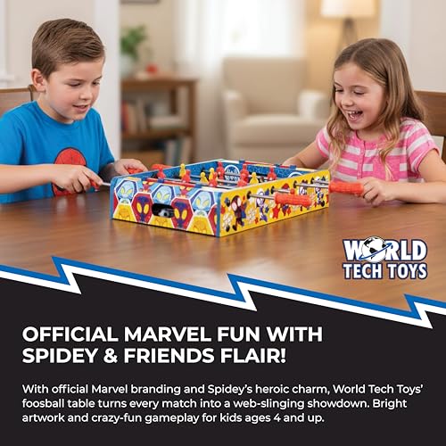 Marvel Spidey & Friends Foosball Table for Kids – Tabletop Soccer Game with Rod Handles, Ball & Players – Wooden Mini Game Table – Kids 4+