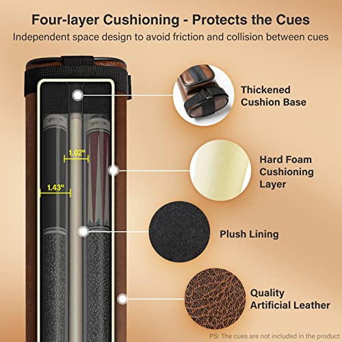Adhafera Pool Cue Case, 2 X 2 Hard Pool Stick Case, Made of Faux Leather Billiards Accessories - color: Brown