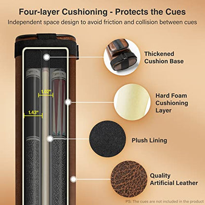 Adhafera Pool Cue Case, 2 X 2 Hard Pool Stick Case, Made of Faux Leather Billiards Accessories - color: Brown