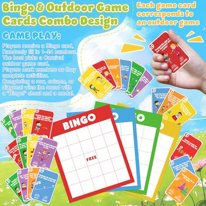 KUBUSFLY Potato Sack Race Bags, 116 Pcs Outdoor Carnival Games for Kids, Lawn Field Day Games Set with Bean Bags, Ring Toss, Cones, Bingo Cards, Carnival Yard for Family Adults Kids Birthday Party