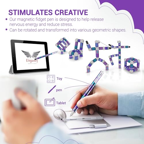 Elegancy Fidget Pen Magnetic Unique for Kids Magnet Gel Pen Gadget for Men Creative Stress Relief Office Desk Tool and Innovative Gift for Teenagers Adults Fidget Toy - color: Rainbow
