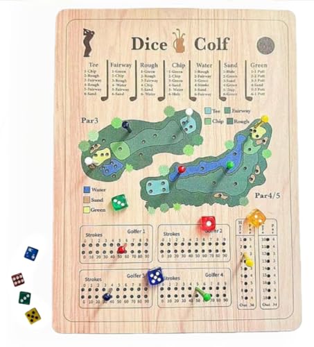 Golf Dice, Fun and Challenging Golf Dice, Wooden Tabletop Golf Dices, Perfect for Family Party Nights Holiday Parties.