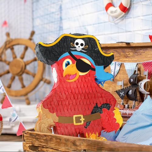 Wernnsai Pirate Piñata - Pirate Parrot Piñata with Blindfold and Bat for Boys' Birthday Party Adventure Theme Decorations - style: Pirate