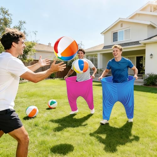 Granny Pants Yard Game Set, Oversized Pants with Bouncy Balls, Pumps & Flags, Giant Outdoor Tossing Games for Adults Family Birthday Backyard Party Team-Building Gatherings - color: Pink+Blue