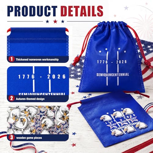 Sotiff 24 Sets 250th Anniversary USA Tic Tac Toe 4th of July Party Games with Drawstring Bags for Classroom Activities Independence Day Patriotic Party Favor Supplies - style: 250th Anniversary Usa