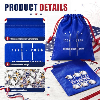 Sotiff 24 Sets 250th Anniversary USA Tic Tac Toe 4th of July Party Games with Drawstring Bags for Classroom Activities Independence Day Patriotic Party Favor Supplies - style: 250th Anniversary Usa