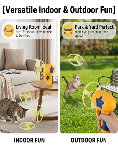 Bamboo Dragonfly Catapult Pistol, Bamboo Dragonfly Catapult Launcher, Flying Disc Launcher Toy with LED Glow, Interactive Play for Cats & Outdoor Fun, Exercise & Night Activity (Yellow) - color: Yellow