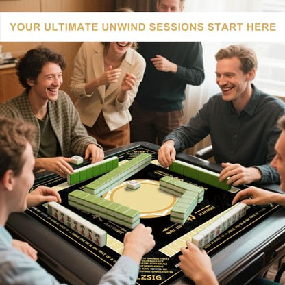 LZSIG Black Chinoiserie Mahjong Mat for Table with Rules, 33×33 Inches | Anti-Slip, Waterproof, Noise-Reducing Table Cover for American Mahjong, Poker, Board Games , Dominoes, and Card Games - color: Black