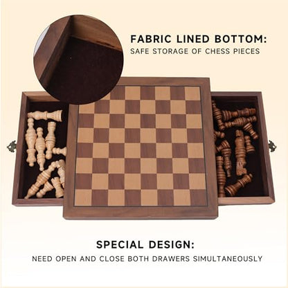 GSE Games & Sports Expert 10" Magnetic Chess Set, Wooden Chess Board Game Set with Drawers, Classic Portable Travel Board Game for Kids & Adults