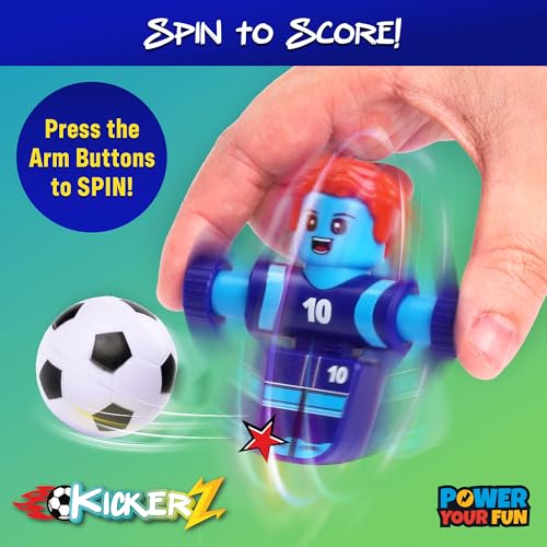 Power Your Fun KickerZ Soccer Fidgets Game Set- 8pc Tabletop Soccer Mini Fidget Toys with 4 Players, 2 Goals, 2 Balls, Foosball Spinner Fidget for Kids Teens Adults Sensory Toy Multiplayer Travel Game