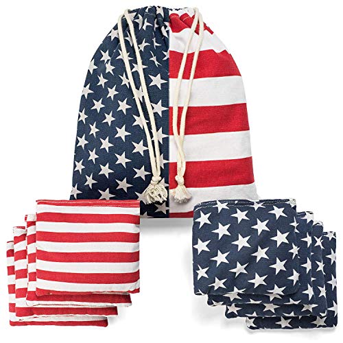 Regulation Cornhole Bean Bags: Set of 8 (6"x6"/16oz) Double Stitched 12oz Canvas - Resin Filled & Burst-Resistant 1000+ Tosses - Portable Tote for Backyard Games