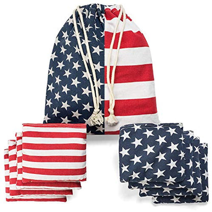 Regulation Cornhole Bean Bags: Set of 8 (6"x6"/16oz) Double Stitched 12oz Canvas - Resin Filled & Burst-Resistant 1000+ Tosses - Portable Tote for Backyard Games