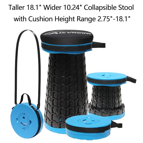 ALEVMOOM XXL 18.1" Telescoping Stool with Thick Cushion, Portable Telescoping More Sturdy Capacity 800Lbs,Collapsible Retractable Adjustable Folding Stool for Garden Hiking Fishing BBQ(Blue) - color: Blue