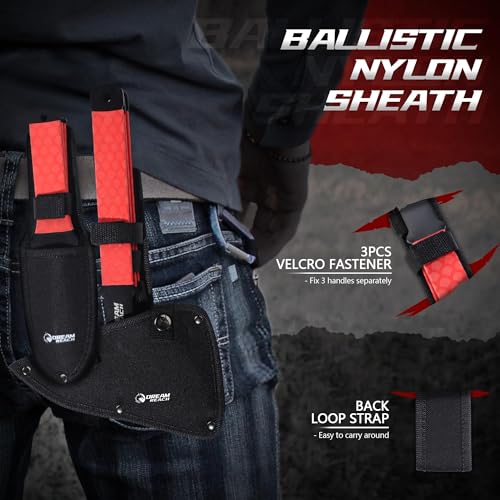 Dream Reach Throwing Axe Set - 6PCS Full Tang Throwing Hatchet with TPR Rubber Sleeve and Protective Sheaths for Recreation and Competition Game - color: Red Set of 6
