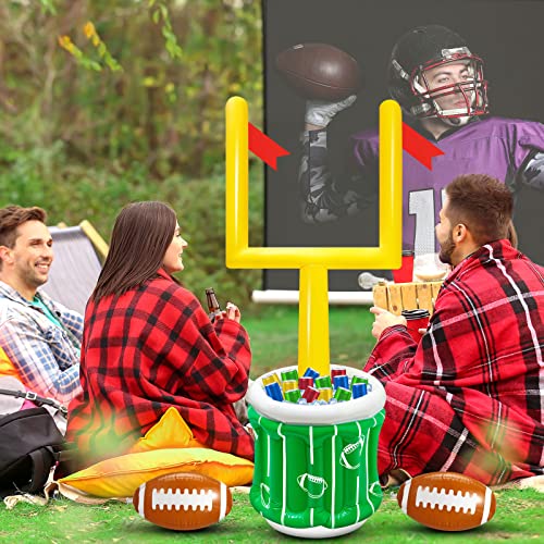 3 Pieces Inflatable Football Drink Cooler Bins Set Goal Post Football Toss Game Decorations with Football Set Inflatable Goal Post Cooler and 2 Inflatable Footballs for Sports Theme Football Party