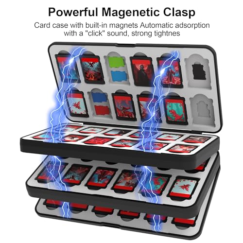 QuoLumPIA 72 Nintendo Switch 2 Game Case - for Switch/OLED/Lite Game Cartridges storage with 72 Game Card & 120 Micro SD Card Slots, Black, Hard Shell, Silicone Lining, Magnetic game card holder - size: 72