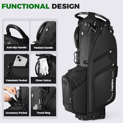 Findway 14 Way Golf Stand Bag, Lightweight Golf Bag with Stand for Men Women, Golf Club Carry Bag with Dual Strap, Rain Cover, Multiple Pockets, Golf Ball Holder - color: Black