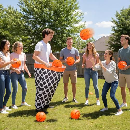 Leitee 11 Pcs Granny Pants Yard Game Games Set Oversized Pants with Bouncy Balls and Air Pump Outdoor Tossing for Basketball Party Supplies Sport Play Adults Fun Family Reunion Gatherings - style: Basketball