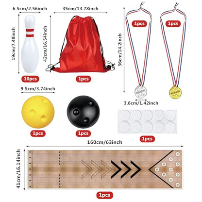 Mini Bowling Set Indoor Outdoor Indoor Bowling Set with Guide Arrow Mat Gold and Silver Medal Backpack Dispensing Suitable for Family Friends Family Party Entertainment