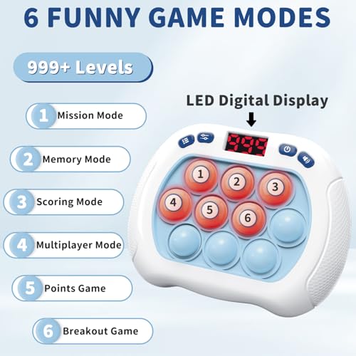 Intoypad Pop Game Light Up Fidget Toy for Kids, 6 Modes LED Screen Quick Push Controller Electric Fidget Popper Game Quick Push Bubble Sensory Games Birthday Toys for Kids Lightblue - style: Lightblue