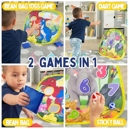 Grip Kids 2-in-1 Dinosaur & Animal Bean Bag Toss Game – Double-Sided 27" Target Board with 6 Bean Bags – Outdoor & Indoor Toy for Toddlers & Kids Ages 3-6 – Birthday Gift - Amazon Exclusive
